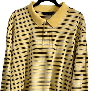 John Ashford 100% Cotton Yellow Striped Long Sleeve Men’s Polo Shirt Size XL